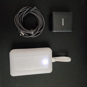 Anker White Power Bank with Gray Braided USB-C Cable and Black Wall Charger 20k